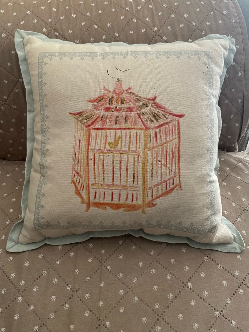 Pottery Barn Birdcage Throw Pillow in Charming Cottage Style.